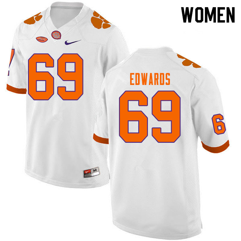 Women #69 Jacob Edwards Clemson Tigers College Football Jerseys Sale-White